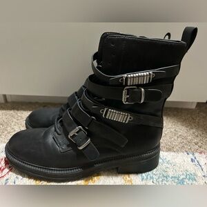 DKNY Black Strappy zip-up women’s 10 Boots with Silver Buckles